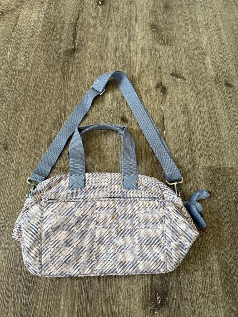 Kipling Quilted Lavender-Blue Crossbody Tote with Monkey Charm